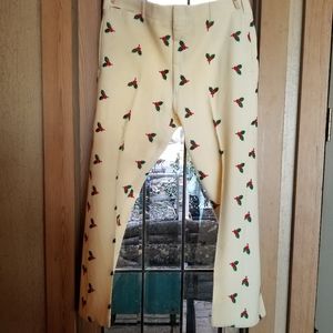 VINTAGE WHITE WOOL CHRISTMAS SLACKS/EMBROIDERED WITH HOLLY/FULLY LINED/34"x30"